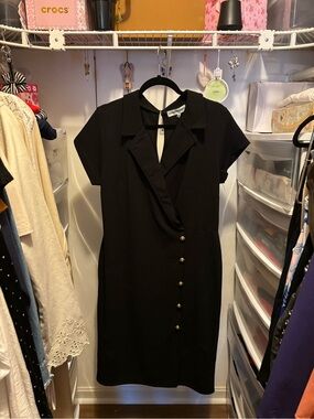 Almost Famous Black Midi Dress with Gold Buttons
